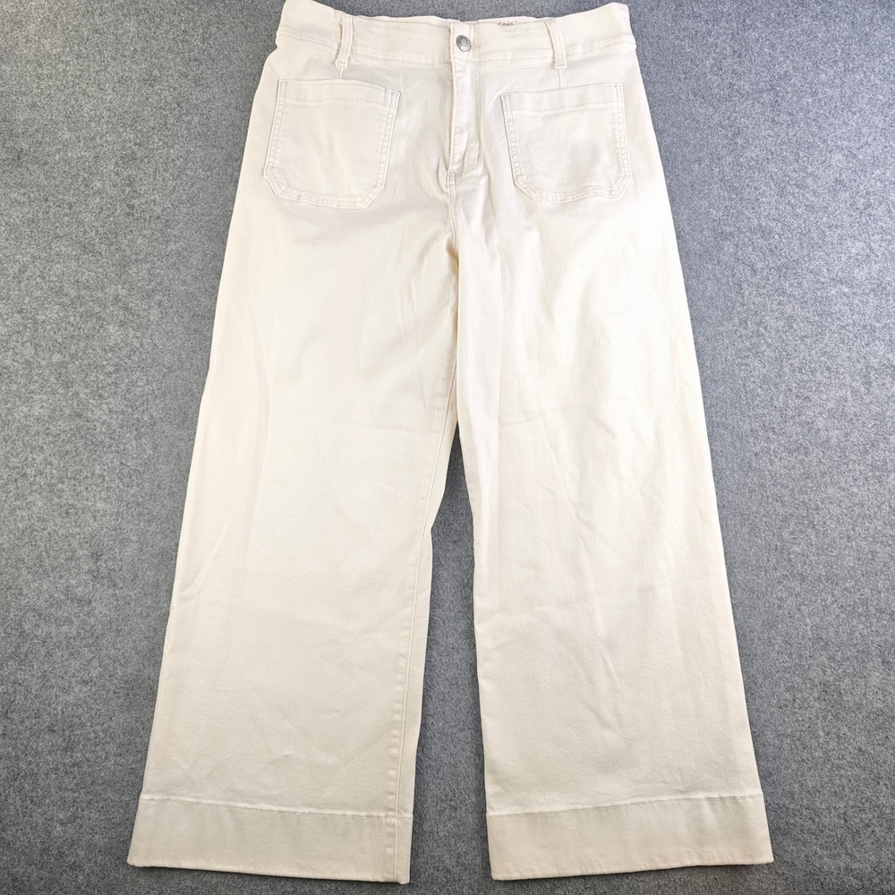 LC Lauren Conrad Wide Leg Crop Jeans Womens 14 Ivory Tusk Cream Stretch NWT